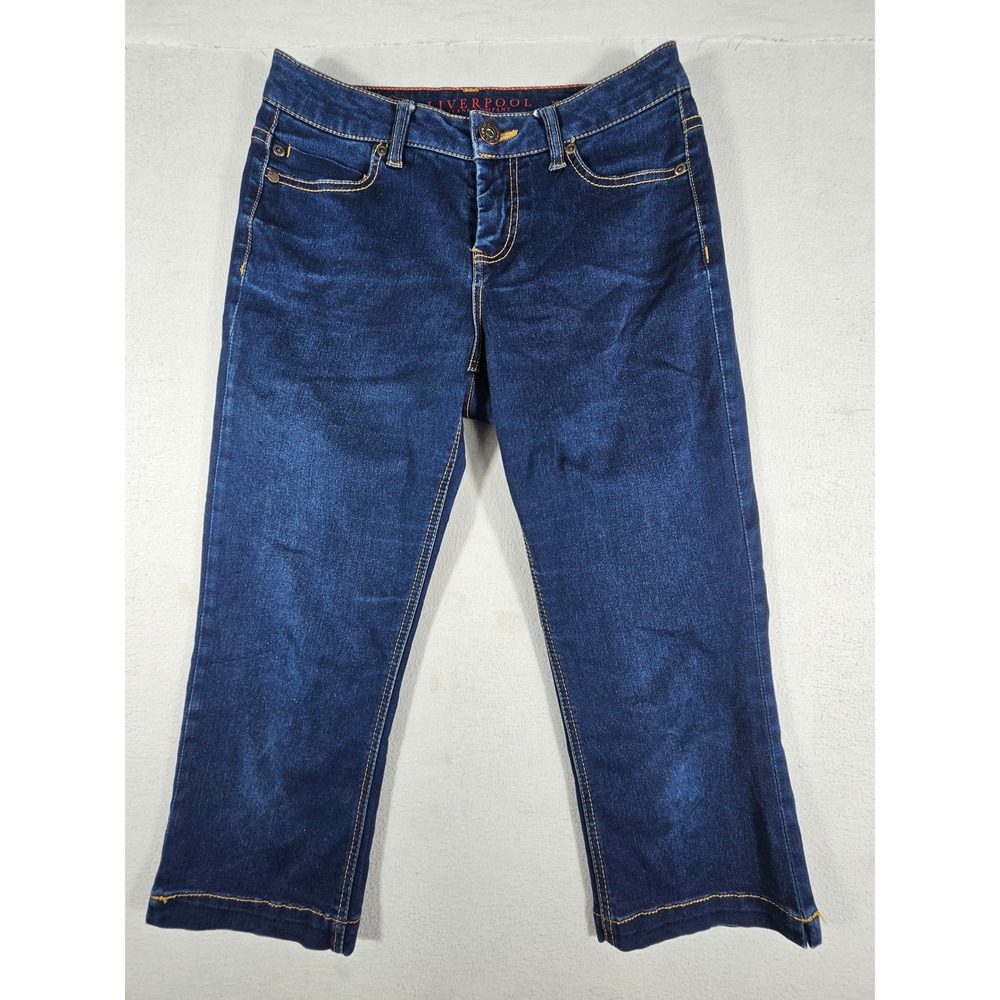 Liverpool Michelle Capri Jeans Dark Wash Stretch Denim Cropped Blue LM7000RDML 4